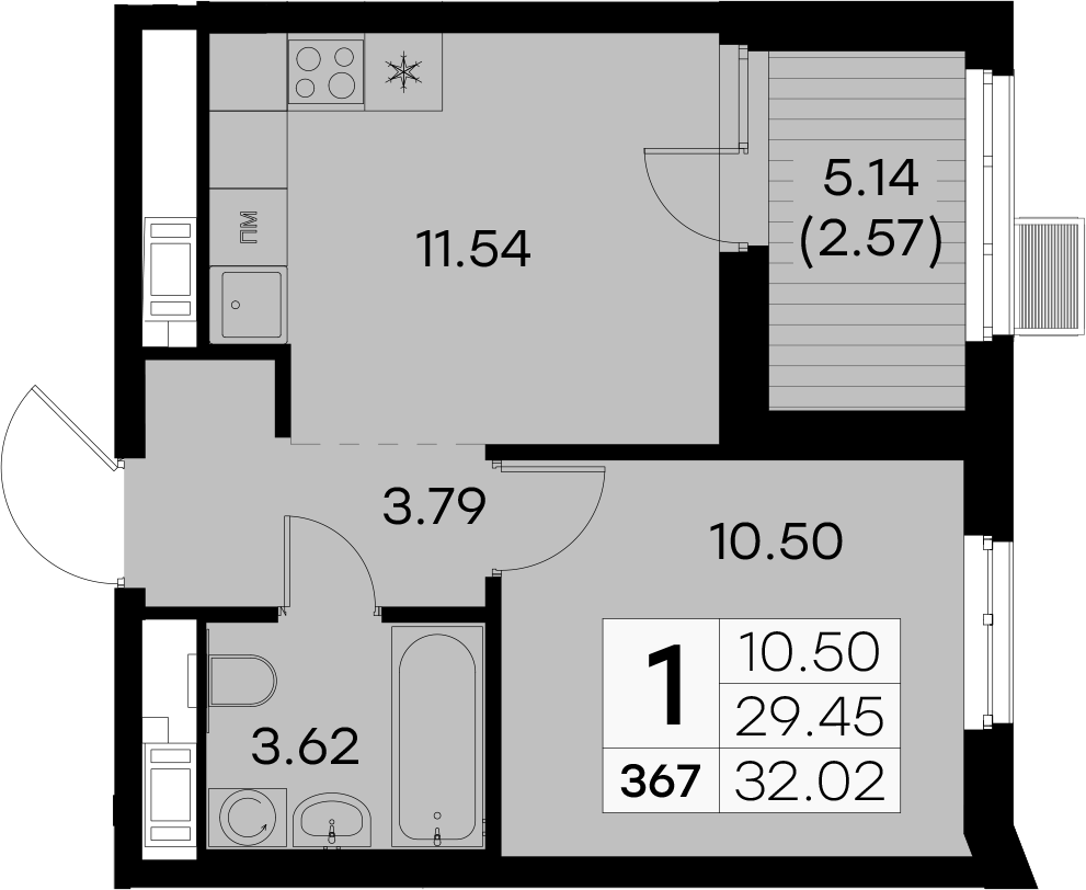 1-комнатная квартира 32.02 м², 9/9 эт., ЖК «Glorax City Балтийская»